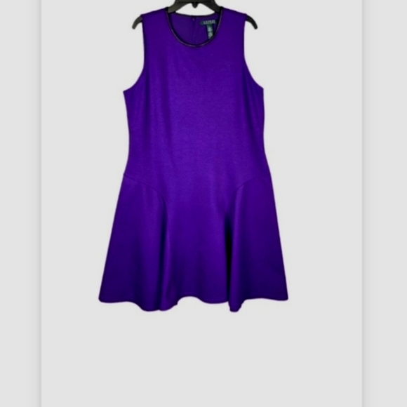 Ralph Lauren Purple Midi Sleeveless Dress with leather Trim at Neckline - Picture 3 of 5
